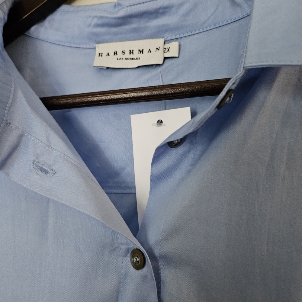Harshman Blouse Juliana Light Blue Ruffled Sleeve Button-Up Shirt Cotton Classic - Picture 9 of 13